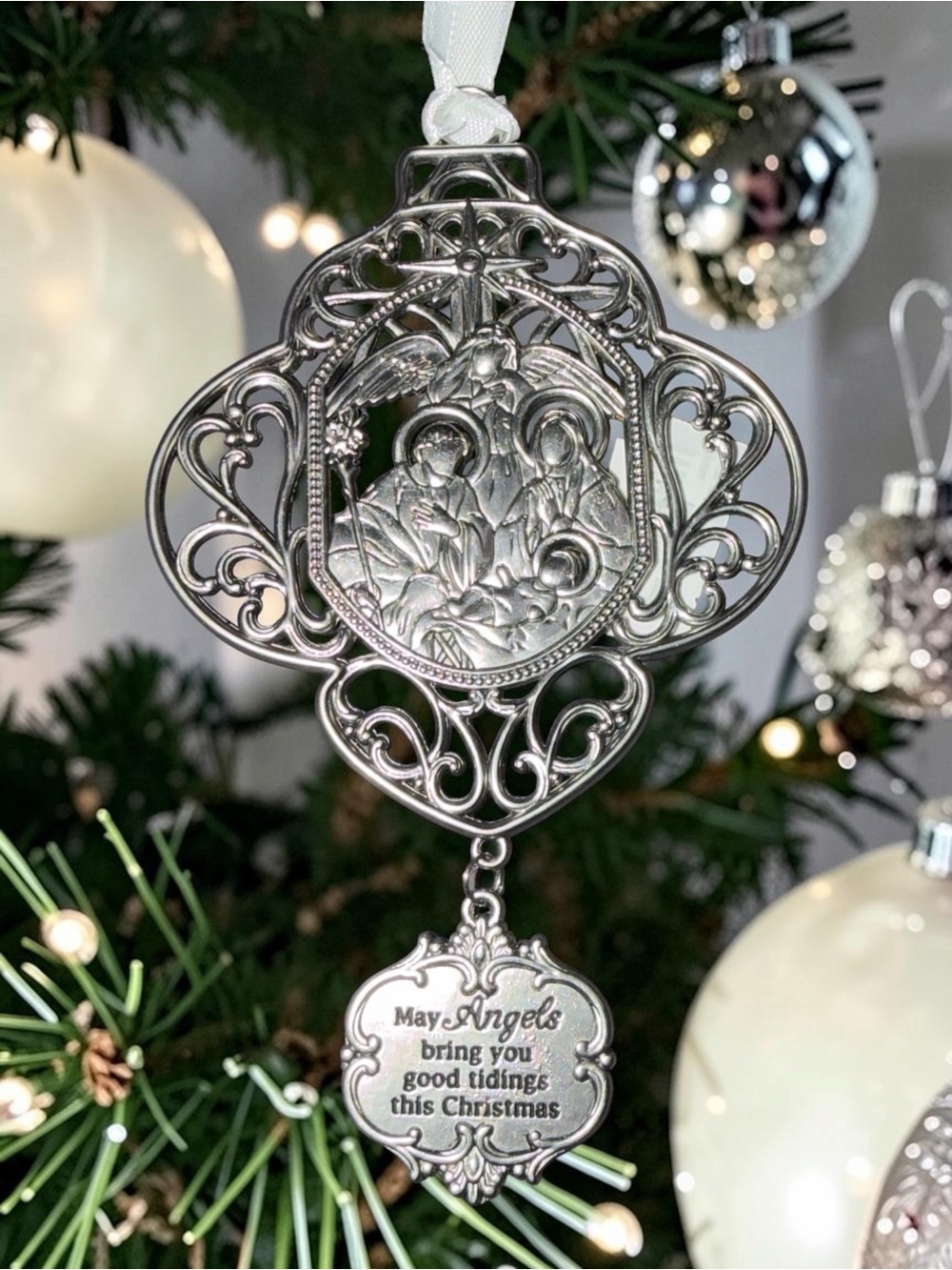 Silver Nativity Angel Christmas Ornament Religious Keepsake